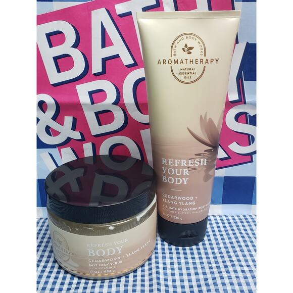 BBW Refresh Your Body Cedarwood + Ylang Ylang Aromatherapy Body Scrub & Cream - Picture 1 of 4